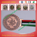 Red white and black ribbon golden medals